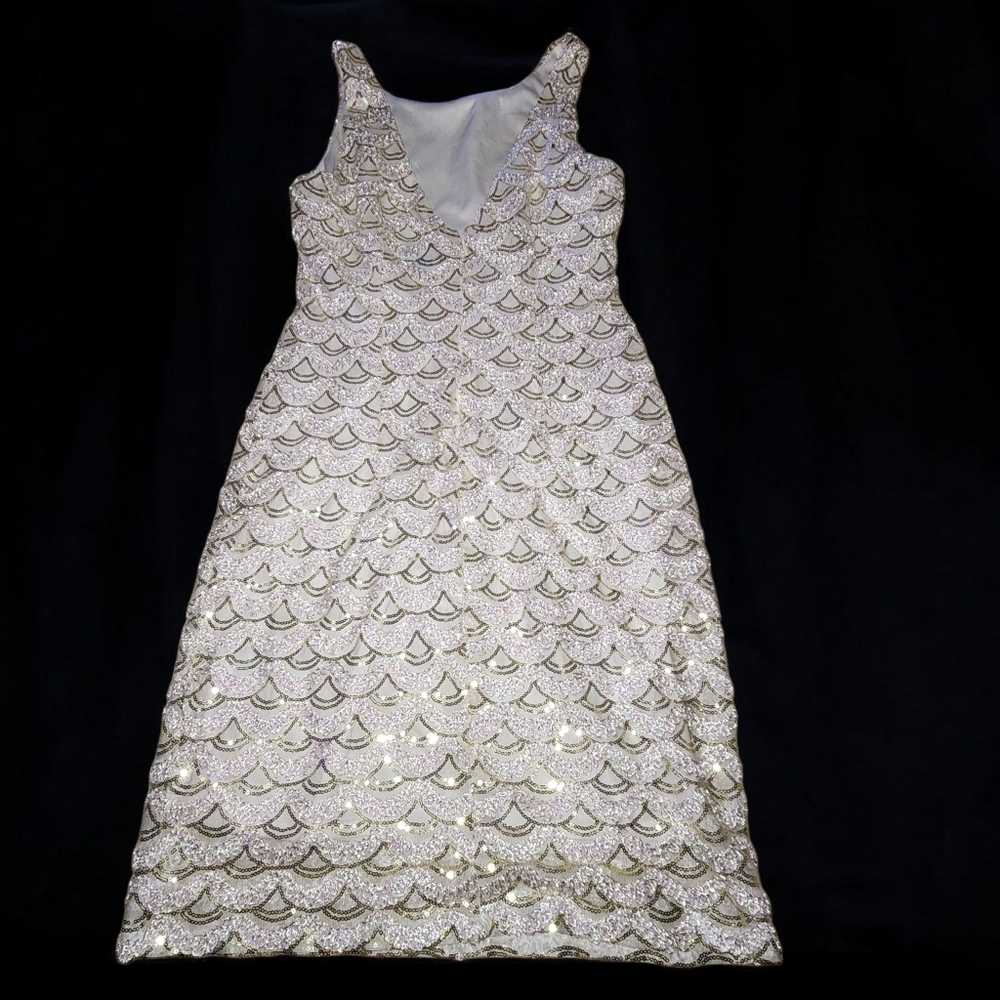 Covington Womens Sz 6 White Gold Sequin Cocktail Dress Sleeveless - Picture 2 of 9